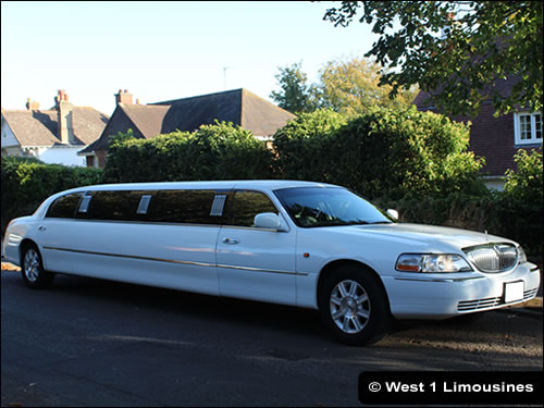 Outside view of limousine travelling to a wedding in Swindon